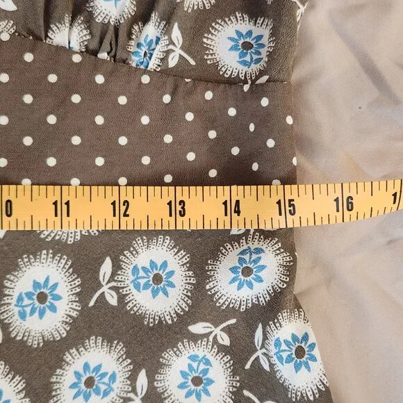 Boden Empire Waist Midi Dress Brown Blue Polka Dot Floral - Picture 7 of 11